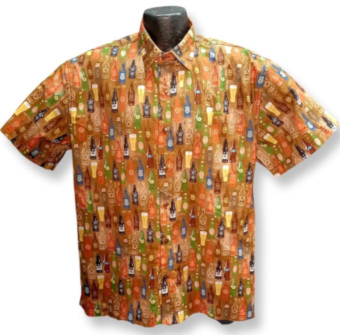 Brown Retro Craft Beers Hawaiian Shirt- Made in USA- Cotton
